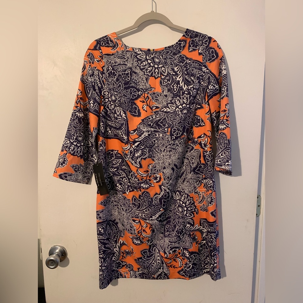 NWT The Limited, coral peach and Navy Paisley Medium Knee Length, Zipper Dress.